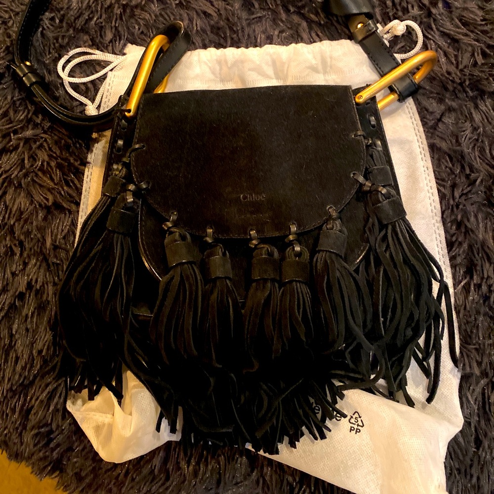 Chloe Hudson small black suede fringe handbag *RARE*.